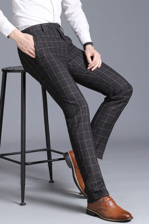 Men's Plaid Slim Fit Feet Suit Pants