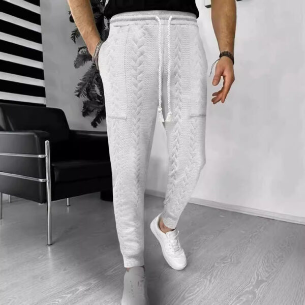 Men's Casual And Comfortable Solid Color Jacquard Drawstring Straight Ankle Tied Trousers - Image 2