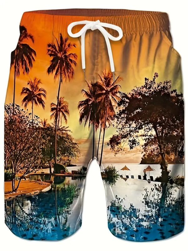 Men's Fashion Beach Coconut Tree Pattern Printed Shorts - Image 9