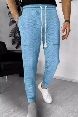 Men's Casual And Comfortable Solid Color Jacquard Drawstring Straight Ankle Tied Trousers