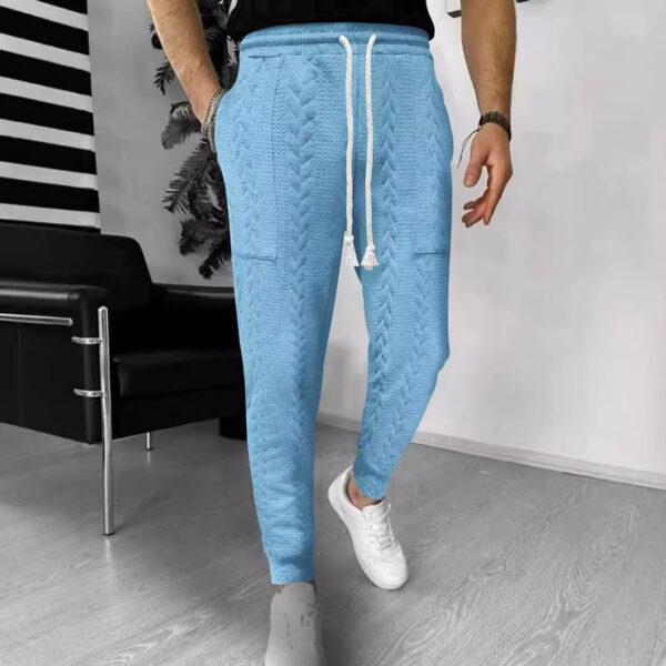 Men's Casual And Comfortable Solid Color Jacquard Drawstring Straight Ankle Tied Trousers