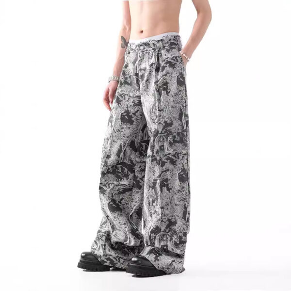 New National Fashion Heavy Industry Jacquard Design New Chinese Style Rag-eared Casual Pants Men - Image 3