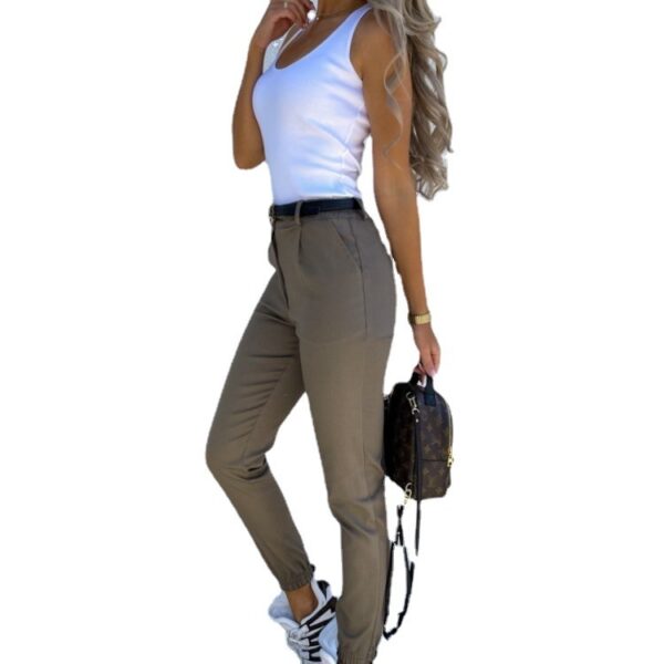 Women's Autumn Pocket Slim Fashion Casual Cropped Trousers - Image 3