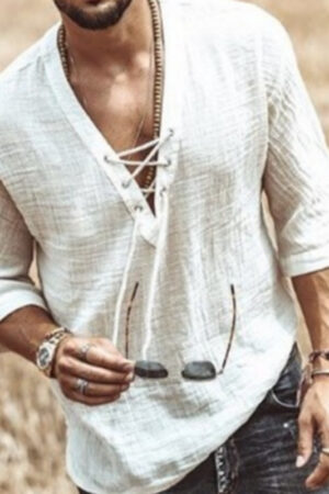 Short-sleeved Button-up Shirt For Men