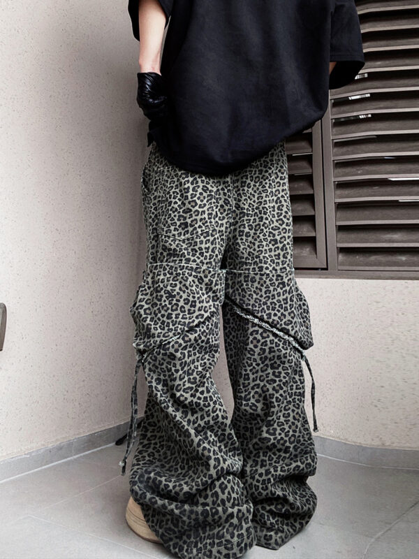 Loose Straight Slightly Flared Workwear Casual Wide-leg Mopping Leopard Jeans - Image 3