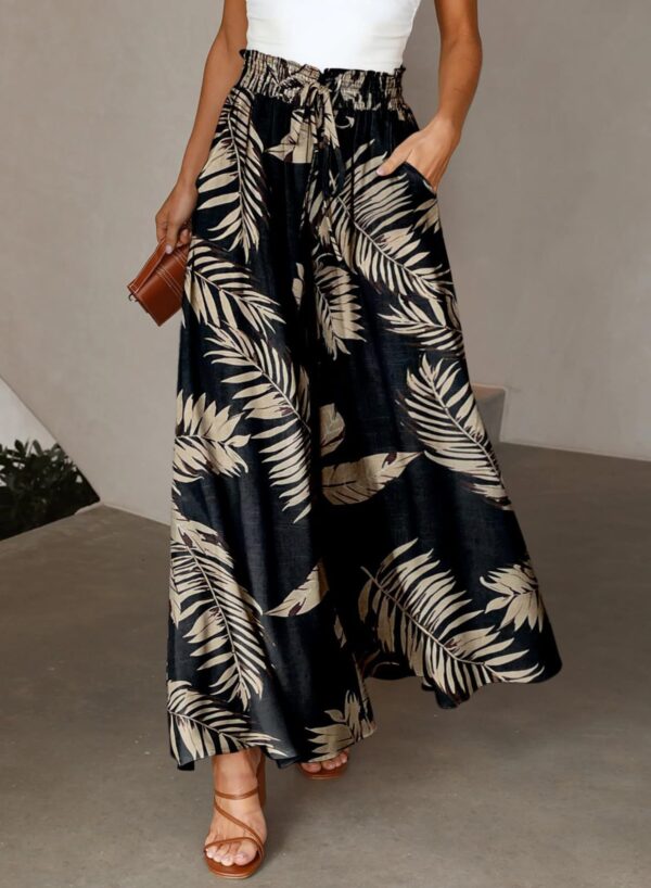 Flowers Printed Wide-leg Trousers Summer Casual Straight Pnats For Women Beach Clothing - Image 7
