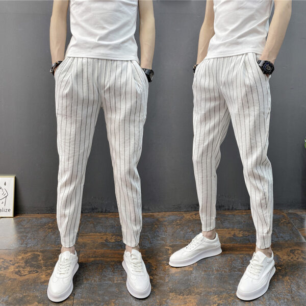 Spring And Summer Thin Men's Vertical Strip Small Foot Casual Pants - Image 2