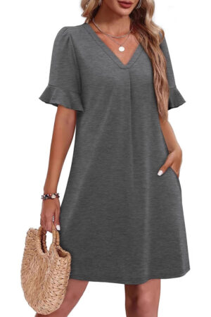 Women's V-neck Vacation Elegant Ruffled Dress With Pockets