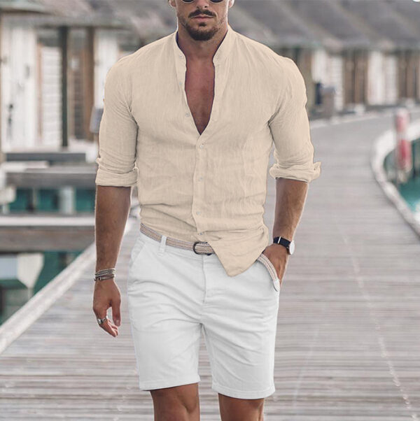 Men's Solid Color Casual Long Sleeve Shirt - Image 9