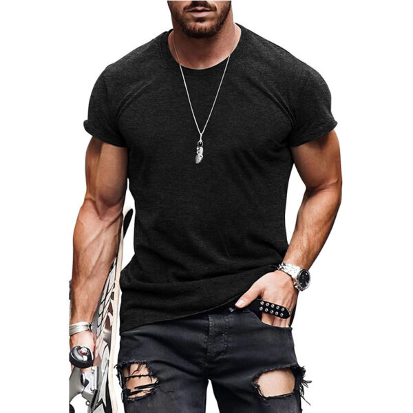 Men's Casual Short Sleeve T-shirt Summer Fashion Solid Color Tops - Image 2