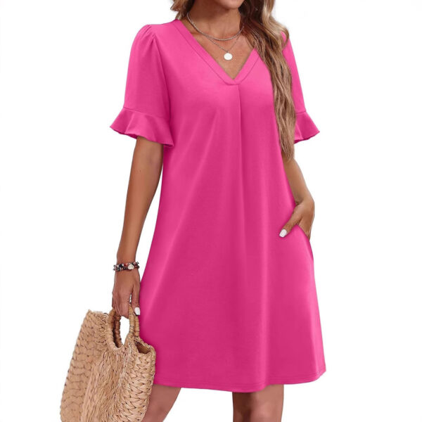 Women's V-neck Vacation Elegant Ruffled Dress With Pockets - Image 5
