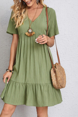 V-neck Short Sleeve Dress Summer Fashion Casual Loose Ruffled Dresses Beach Clothing Women