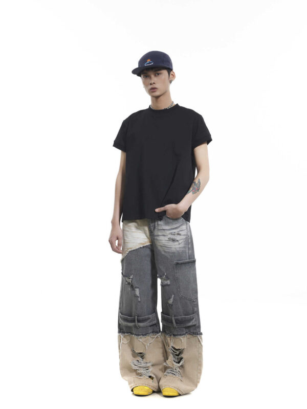 Niche Heavy Industry Washed Damaged Stitching Skinny Jeans - Image 4