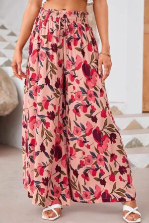 Flowers Printed Wide-leg Trousers Summer Casual Straight Pnats For Women Beach Clothing