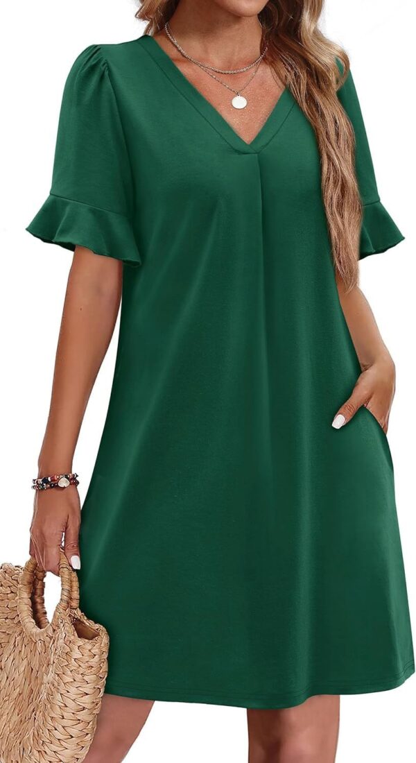 Women's V-neck Vacation Elegant Ruffled Dress With Pockets - Image 9