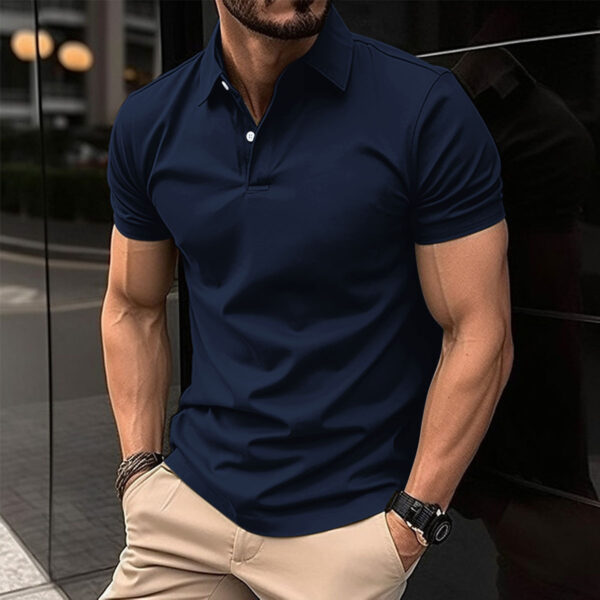 Summer Short Sleeve Polo Shirt Men Solid Color Button Lapel Button Top - Image 2