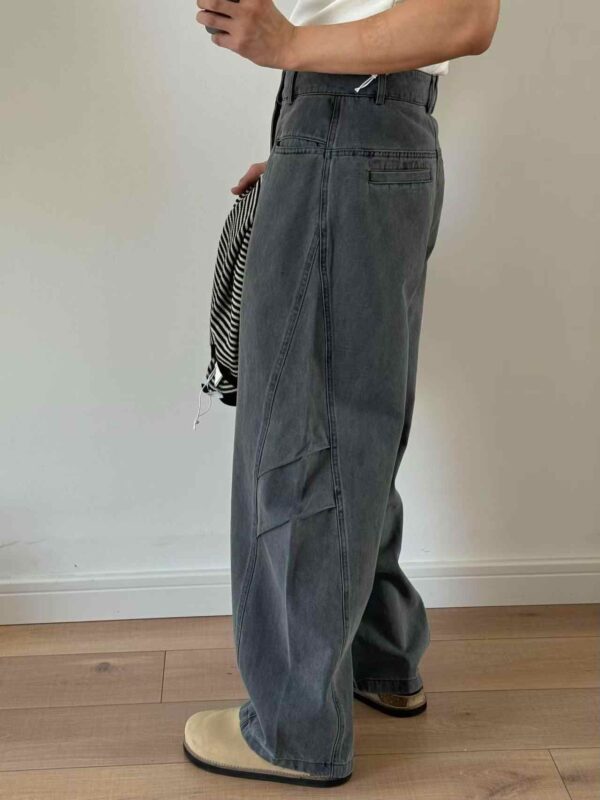 Three-dimensional Cut Pleated Washed All-match Matchet Pants White Unifrom Casual Jeans - Image 2