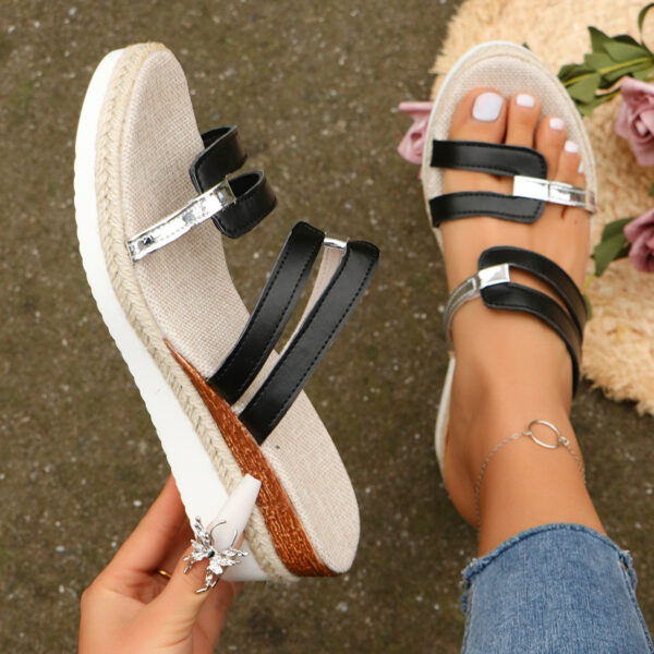 Colorblock-strap Wedges Sandals Summer Fashion Hemp Heel Slides Slippers Outdoor Thick Bottom Fish Mouth Shoes For Women - Image 6
