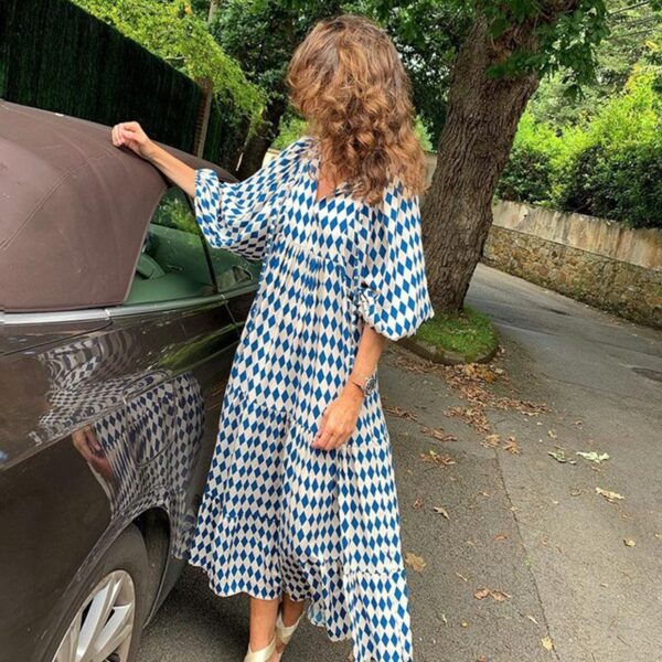 Summer Women's Vintage Printed Bohemian Dress Elegant Ladies Casual Loose V-Neck Short Sleeve Long Dresses - Image 9