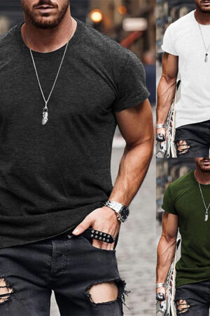 Men's Casual Short Sleeve T-shirt Summer Fashion Solid Color Tops