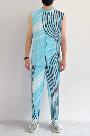 Men's Striped Printed Pleated Casual Pants