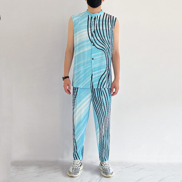 Men's Striped Printed Pleated Casual Pants
