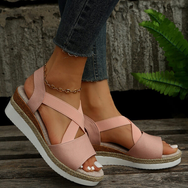 Wedge Sandals For Women Cross-strap Platform Gladiator Hemp Heel Shoes Summer - Image 2