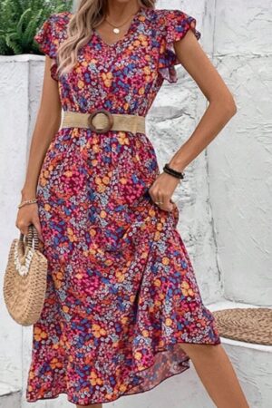 Print V-neck Dress For Women