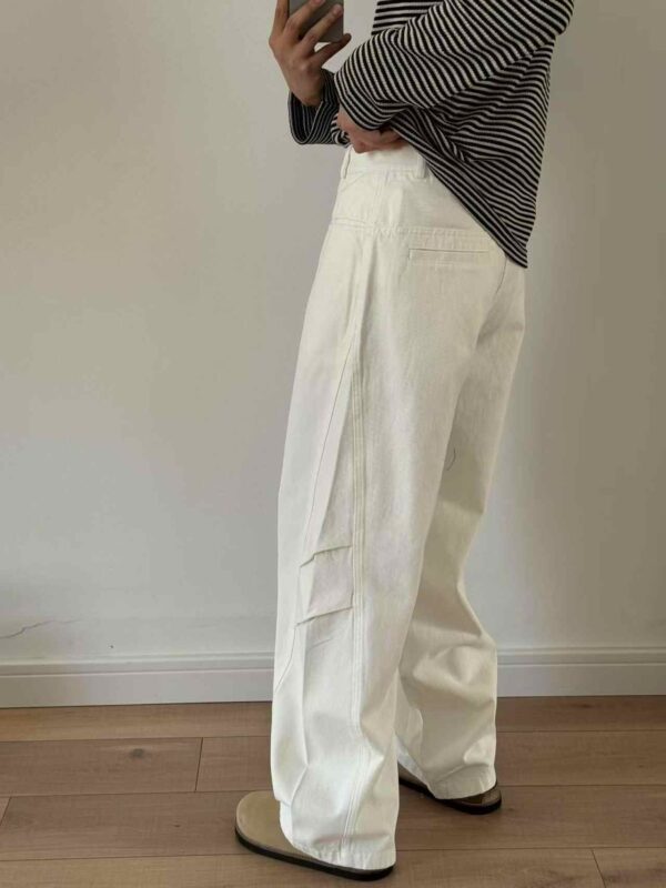 Three-dimensional Cut Pleated Washed All-match Matchet Pants White Unifrom Casual Jeans - Image 4