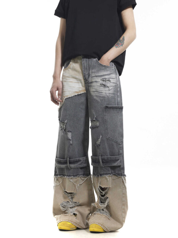 Niche Heavy Industry Washed Damaged Stitching Skinny Jeans - Image 2