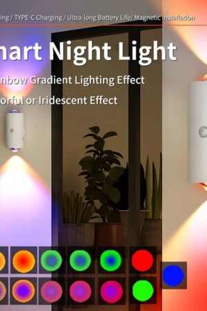RGB Gradient LED Night Light With Motion Sensor Wall Lamp Rechargeable Ambient Light Dimmable Indoor Lights Magnetic Step Lamp