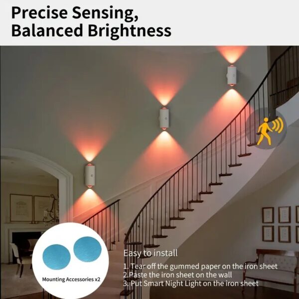 RGB Gradient LED Night Light With Motion Sensor Wall Lamp Rechargeable Ambient Light Dimmable Indoor Lights Magnetic Step Lamp - Image 4
