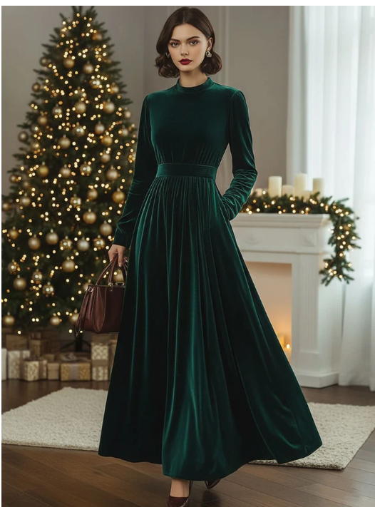 Solid Velvet Long Sleeve Maxi Dress 1 Solid Velvet Long Sleeve Maxi Dress