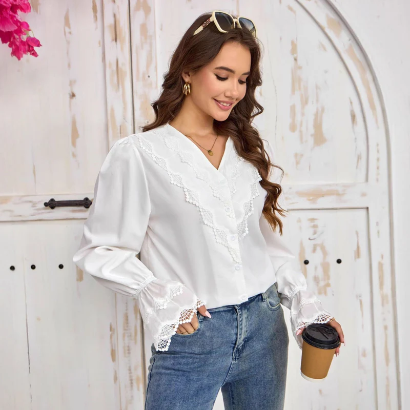 French-style Shirt With Stylish Flared Sleeves 5 French-style Shirt With Stylish Flared Sleeves - Image 5