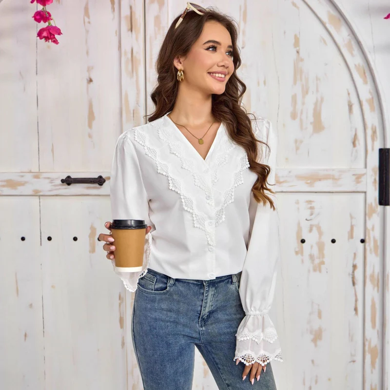 French-style Shirt With Stylish Flared Sleeves 3 French-style Shirt With Stylish Flared Sleeves - Image 3