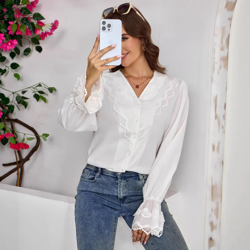 French-style Shirt With Stylish Flared Sleeves 4 French-style Shirt With Stylish Flared Sleeves - Image 4