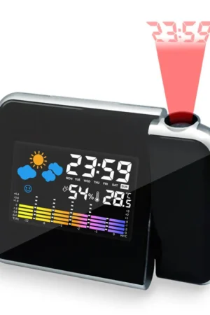 LED Alarm Projection Clock Thermometer Hygrometer Wireless Weather Station Digital Watch Snooze Desk Table Project Radio Clock