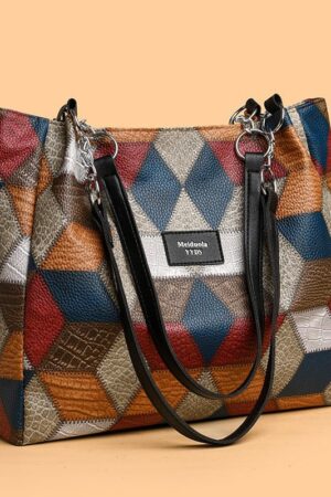 Retro Geometric Pattern Color-matching Shoulder Bag Fashion Large Capacity