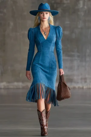 Retro Suede Fringe Sleeveless Mini Dress